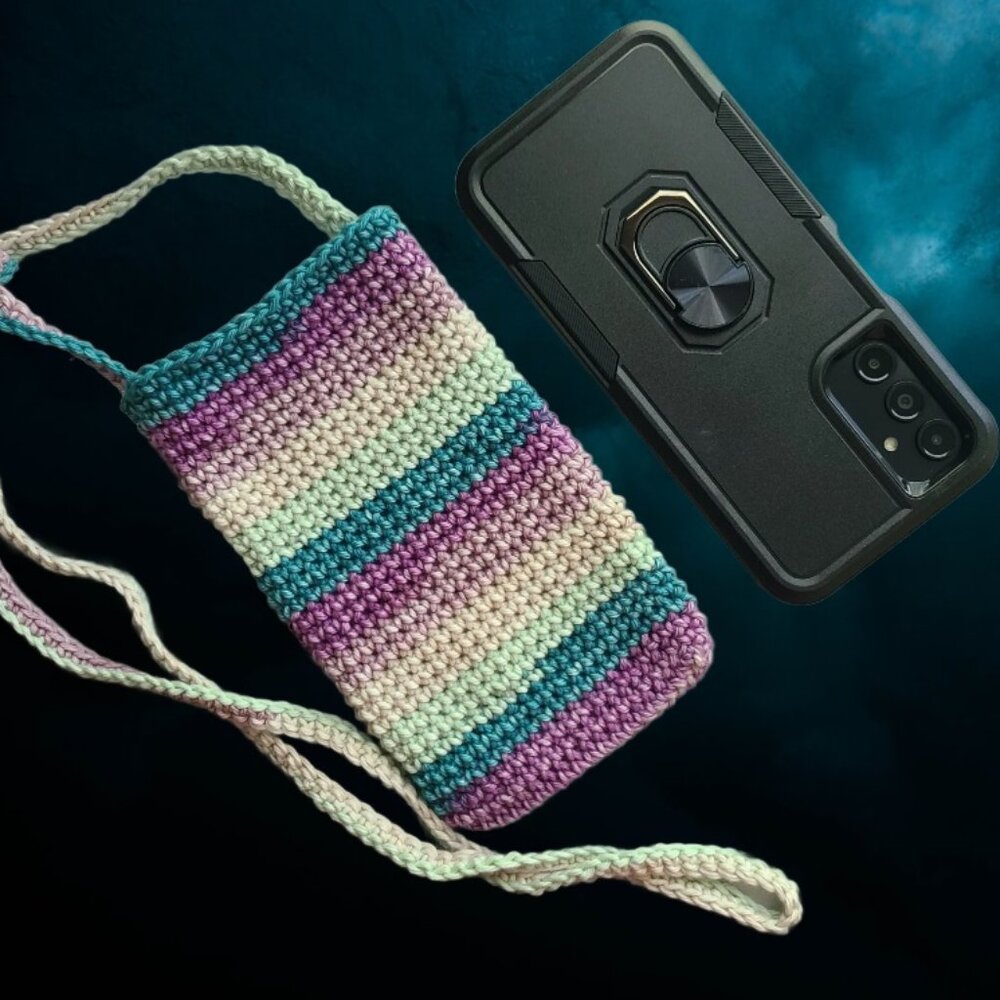 Handmade Hand Crochet Cell Phone Case Holder Crossbody Bag, New